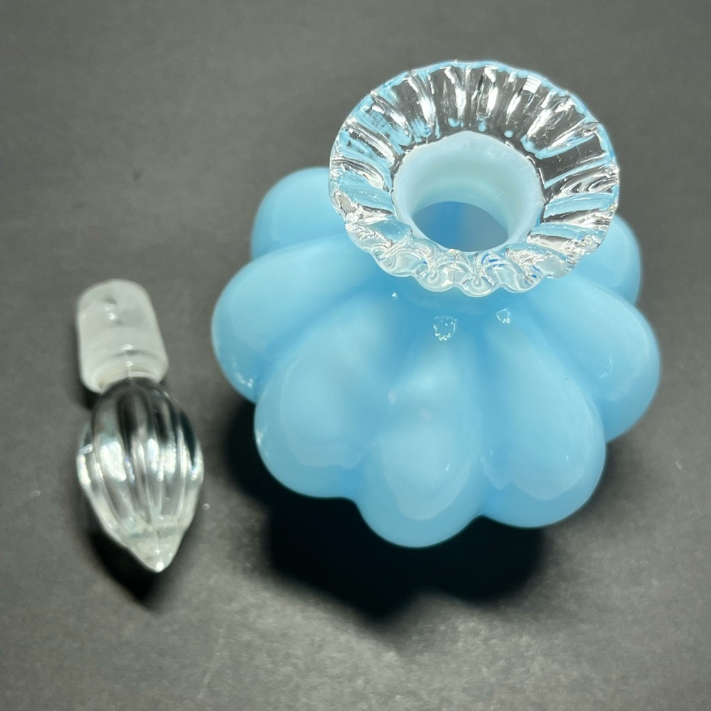 1943 Fenton Cologne Bottle & Stopper,
Blue Overlay - Picture 6 of 10